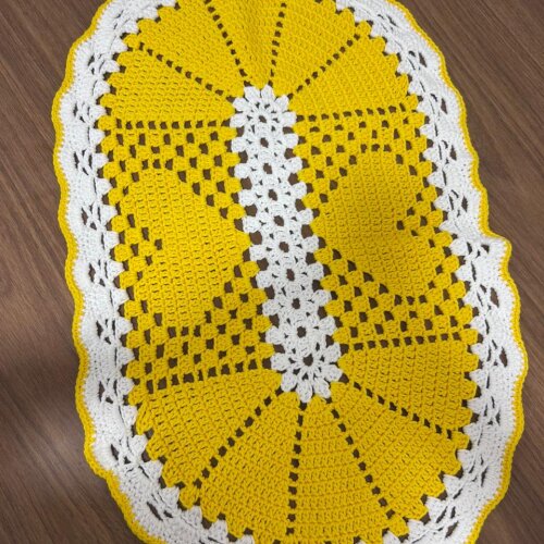 Kit Banheiro Crochê 4 Peças | Amarelo e Branco