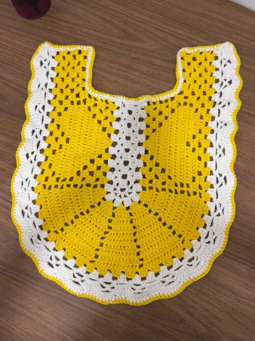 Kit Banheiro Crochê 4 Peças | Amarelo e Branco