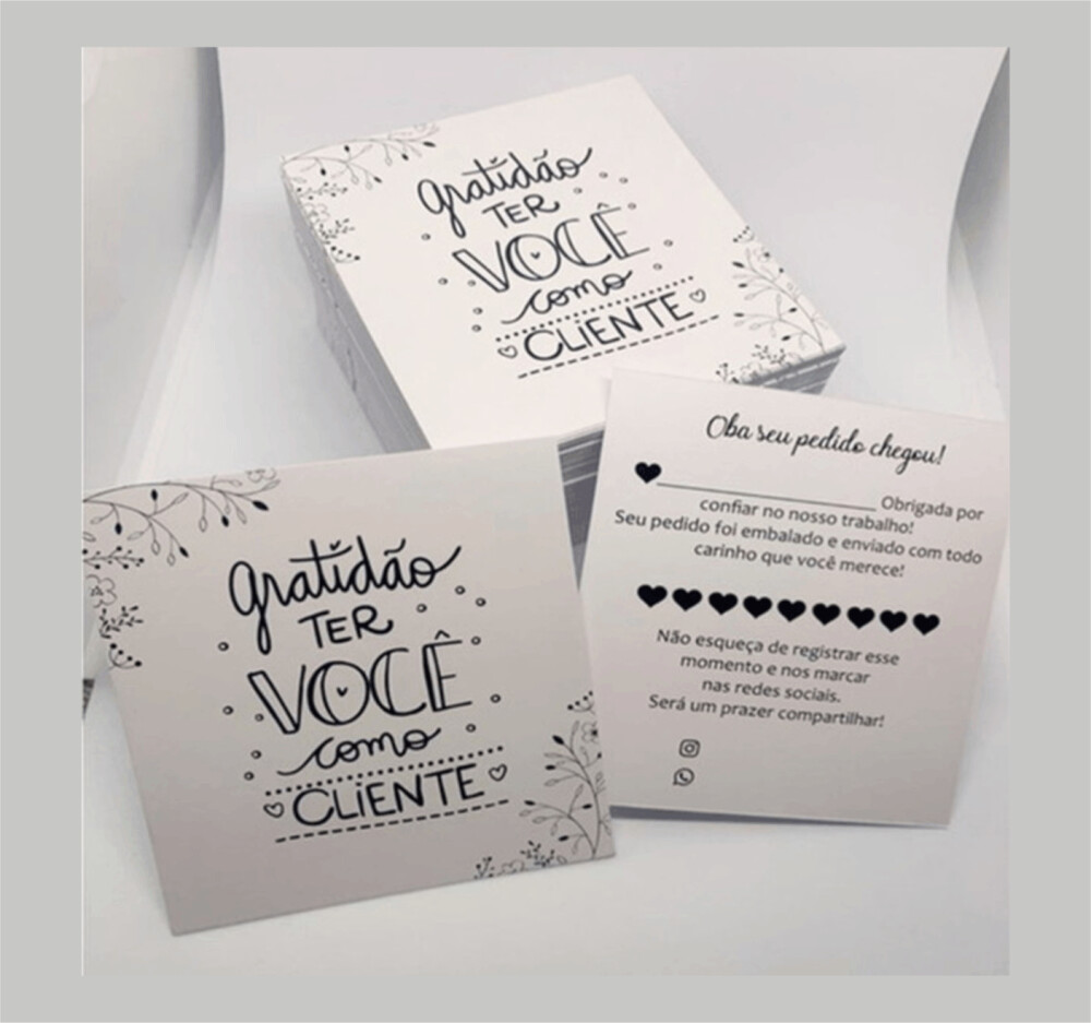 250 un. Cartão Agradecimento Personalizado 9x10cm Lembrancinha