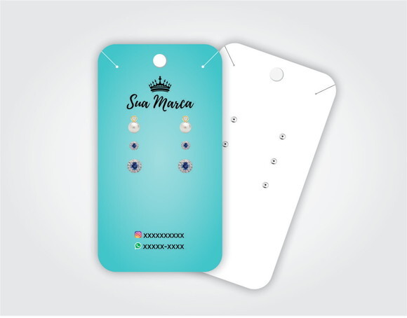 100 un. Tag Personalizada 3 Pares de Brincos e Colar