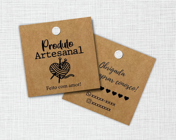1000 Tags Personalizadas Quadradas em Kraft