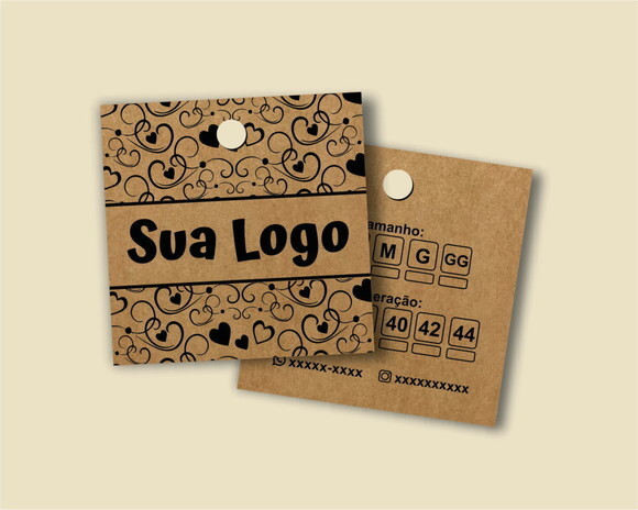 1000 Tags Personalizadas Quadradas em Kraft