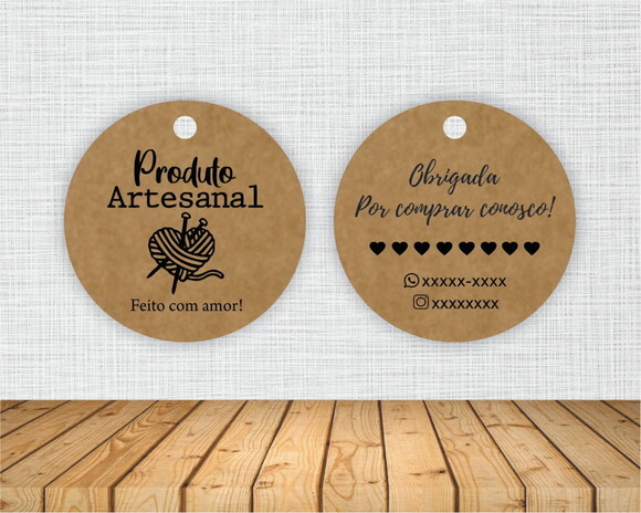 250 un. Tag Personalizada Kraft Redonda