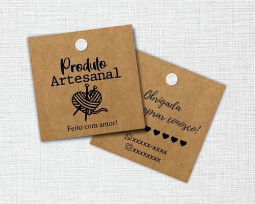 1000 Tags Personalizadas Quadradas em Kraft