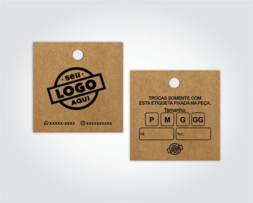 1000 Tags Personalizadas Quadradas em Kraft