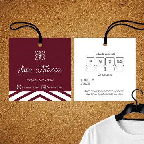 100 un. Tag Personalizada Quadrada Roupas e Produtos