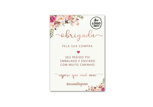 100 un. Cartão Agradecimento Personalizado 9x15cm