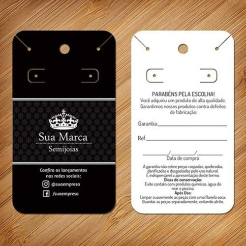 500 un. Cartela Personalizada Brincos e Colar Frente e Verso