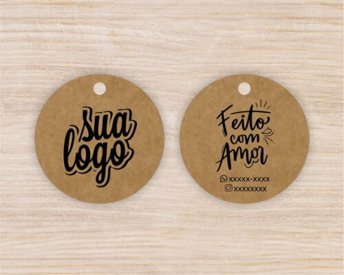 250 un. Tag Personalizada Kraft Redonda