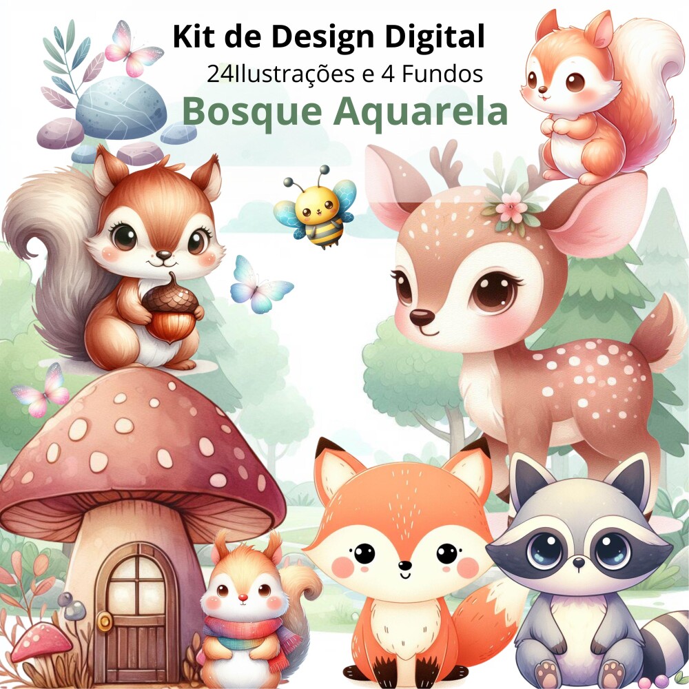 Kit Digital Bosque Aquarela