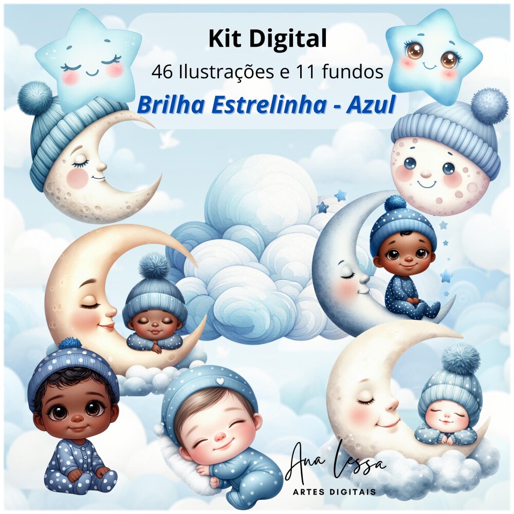 Kit Digital Brilha Estrelinha - Azul