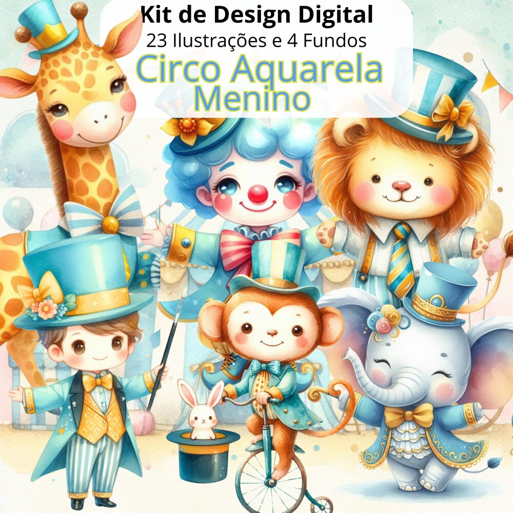 Kit Digital Circo Aquarela Menino