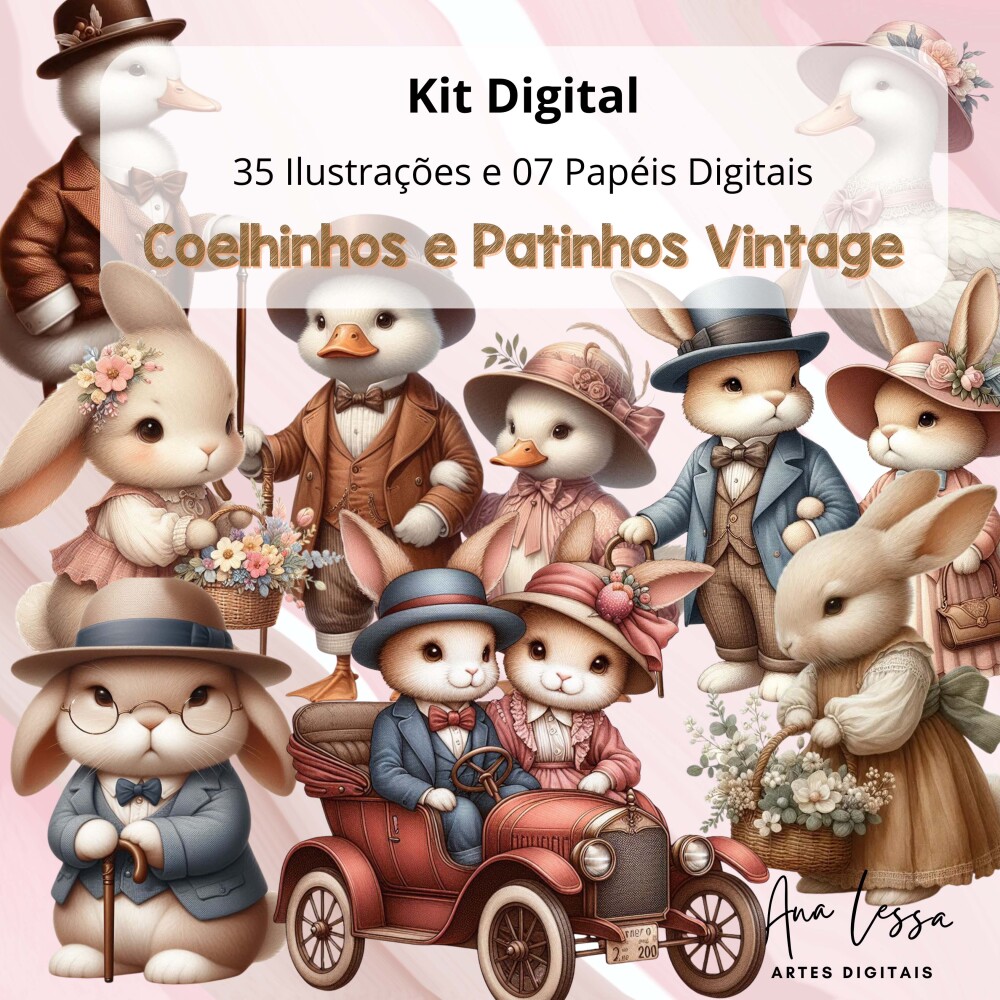 Kit Digital Coelhinhos e Patinhos Vintage