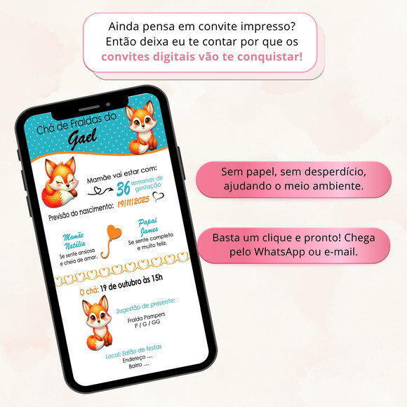 Convite Chá de Bebê Raposinha