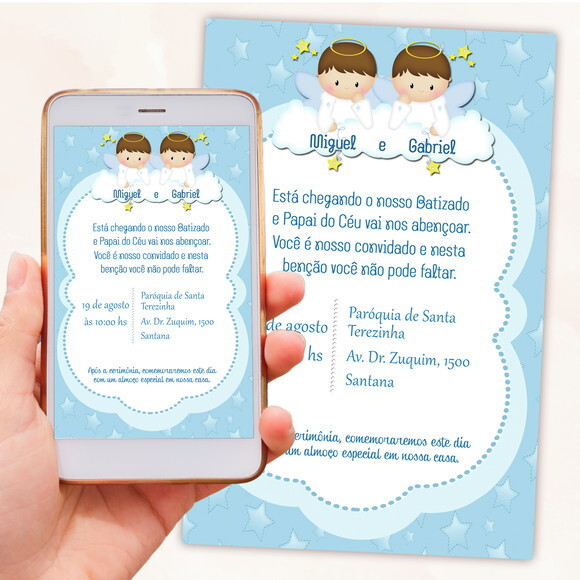 Convite Digital Batizado de Gêmeos Meninos