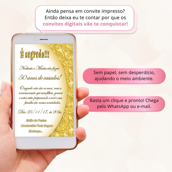 Convite Digital Bodas de Ouro Floral 3d