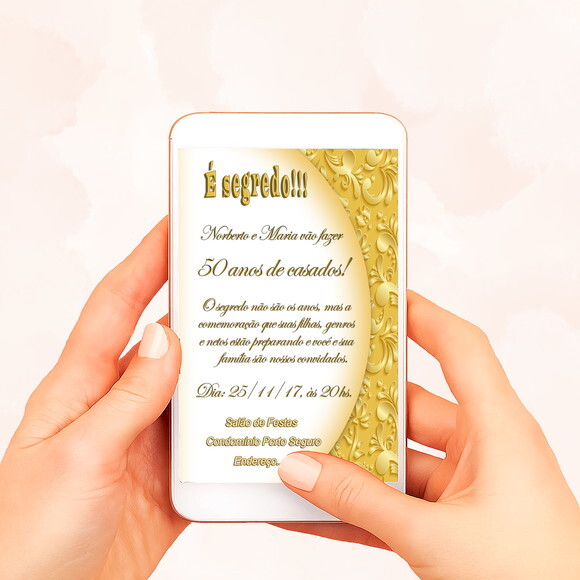 Convite Digital Bodas de Ouro Floral 3d