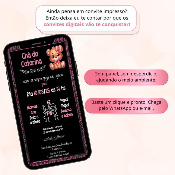 Convite Digital Chá de Bebê Menina Chalkboard