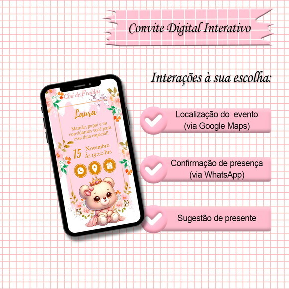 Convite Interativo Chá de Bebê Menina