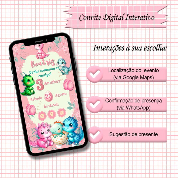 Convite Interativo Dinossauro Baby