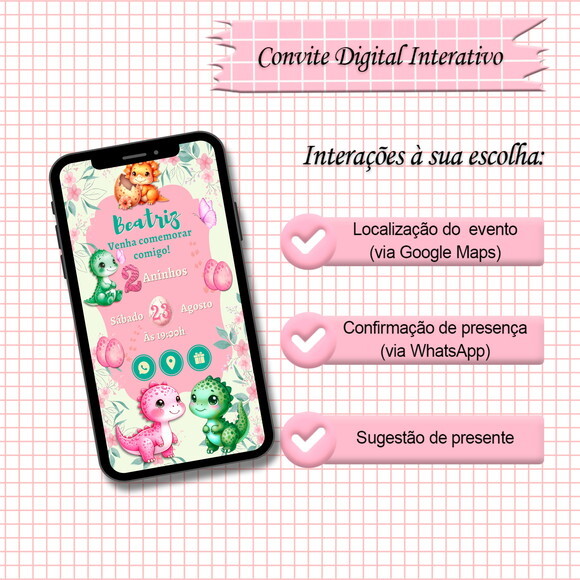 Convite Interativo Dinossauro Baby