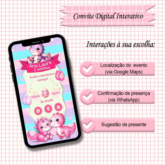 Convite Interativo Dinossauro Baby