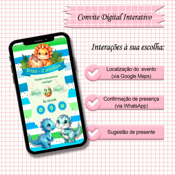 Convite Interativo Dinossauro Baby