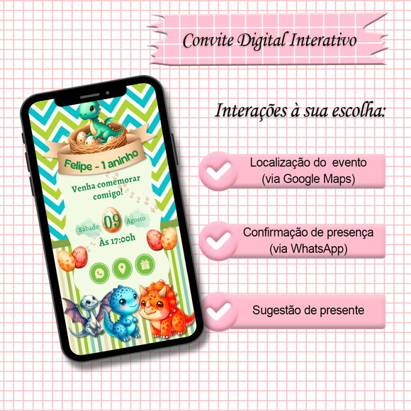 Convite Interativo Dinossauro Baby