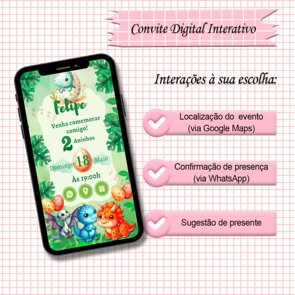 Convite Interativo Dinossauro Baby