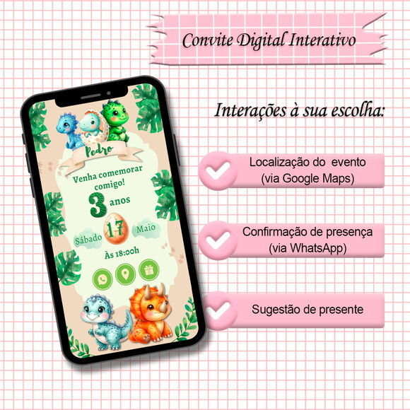 Convite Interativo Dinossauro Baby