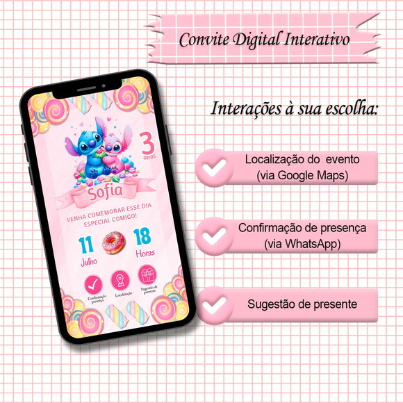Convite Interativo Lilo e Angel no Mundo dos Doces