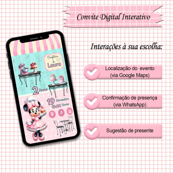 Convite Interativo Minnie Confeiteira