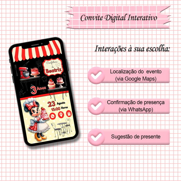 Convite Interativo Minnie Confeiteira