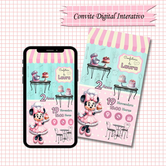 Convite Interativo Minnie Confeiteira