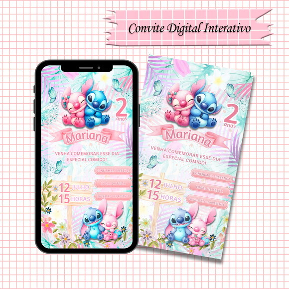 Convite Interativo Stitch e Angel