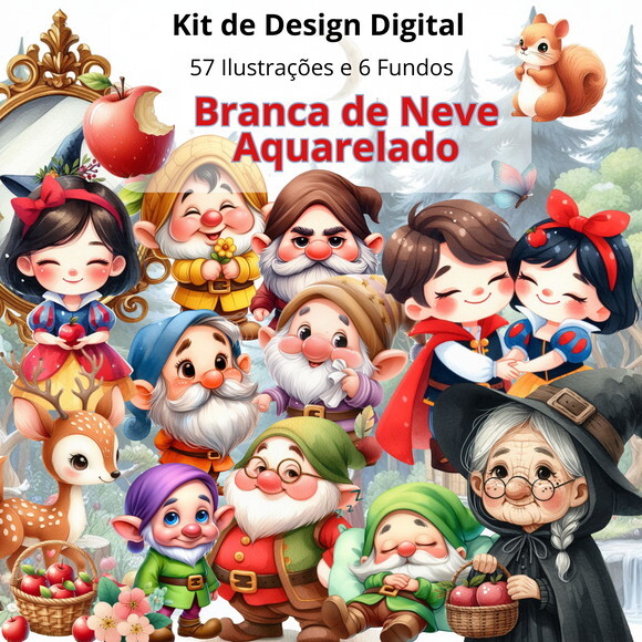 Kit Digital Branca de Neve Aquarelado