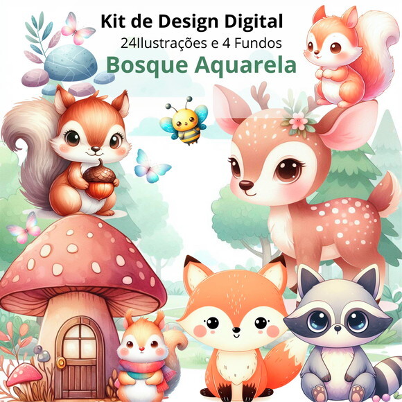 Kit Digital Bosque Aquarela