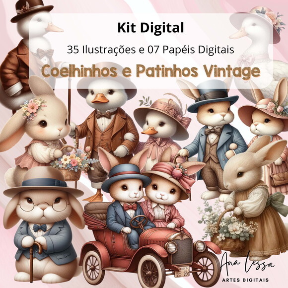 Kit Digital Coelhinhos e Patinhos Vintage