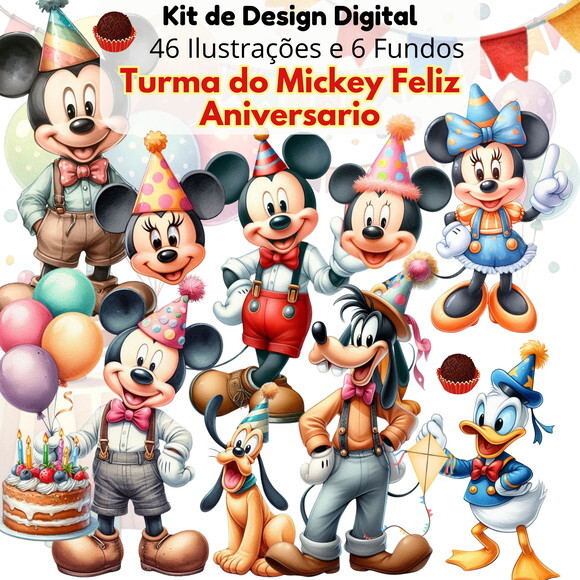 Kit Digital Feliz Aniversário Mickey