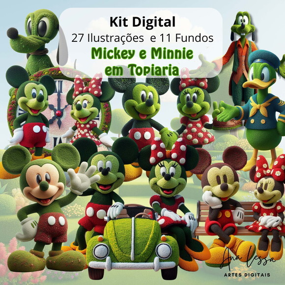 Kit Digital Mickey e Minnie em Topiaria
