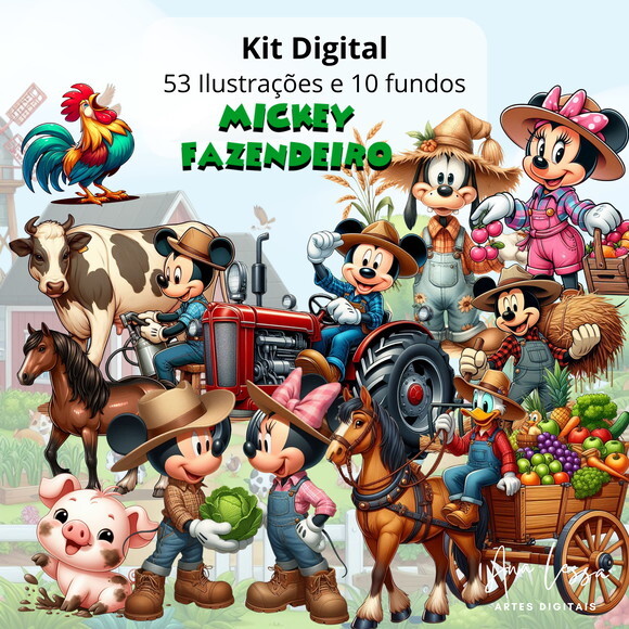Kit Digital Mickey Fazendeiro + Kit Digital Minnie Country