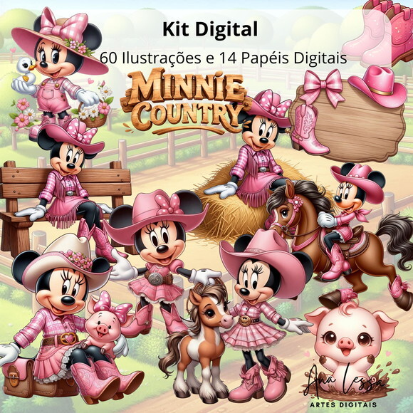 Kit Digital Mickey Fazendeiro + Kit Digital Minnie Country