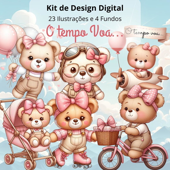 Kit Digital o Tempo Voa Rosa
