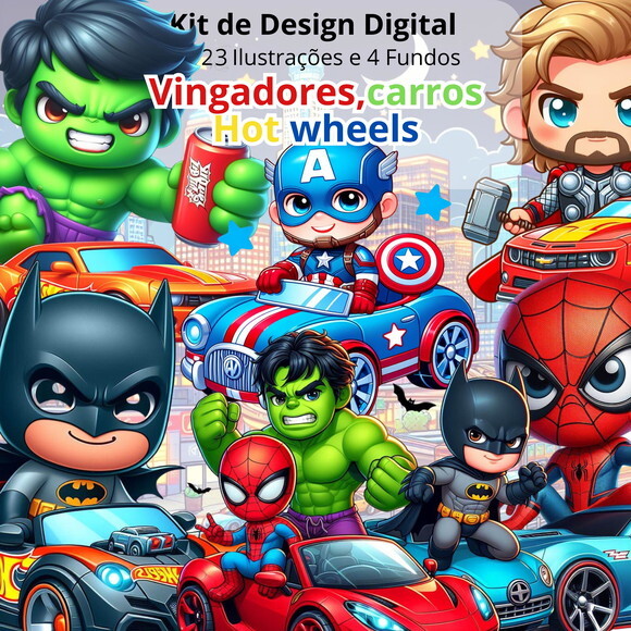 Kit Digital Vingadores, Carros e Hotweels
