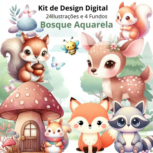 Kit Digital Bosque Aquarela