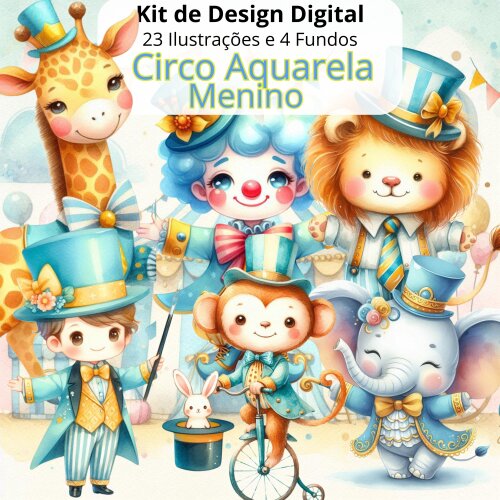 Kit Digital Circo Aquarela Menino