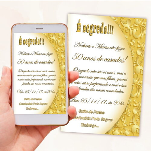 Convite Digital Bodas de Ouro Floral 3d