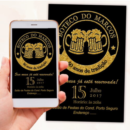 Convite Festa Boteco Preto e Dourado