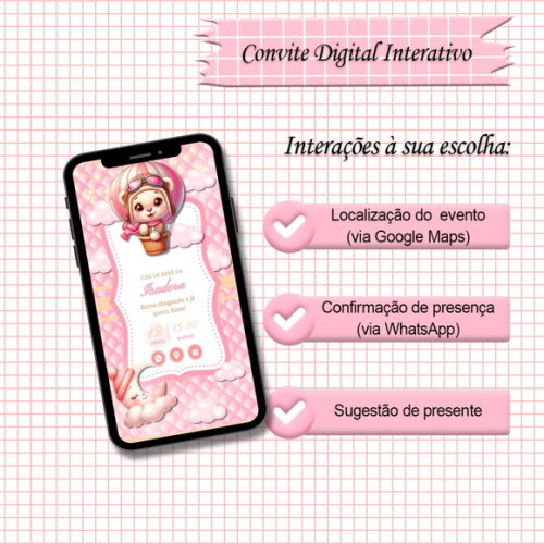 Convite Interativo Chá de Bebê Menina