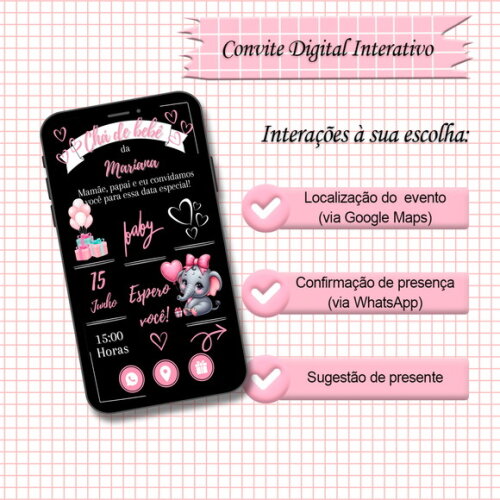 Convite Interativo Chá de Bebê Menina